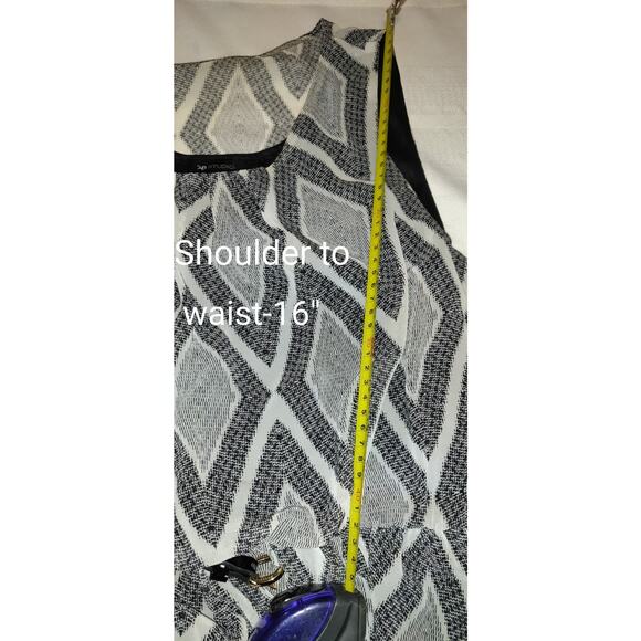 AB Studio Black & White Dress Womens Sz XL Belted Asymmetrical Bottom Chevron - Picture 14 of 16